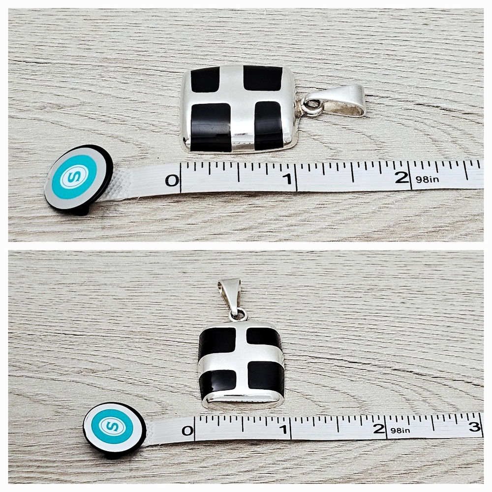 Silpada Very Rare Sterling Silver Square Black Onyx Stone Inlays Pendant HS028 - Picture 14 of 15
